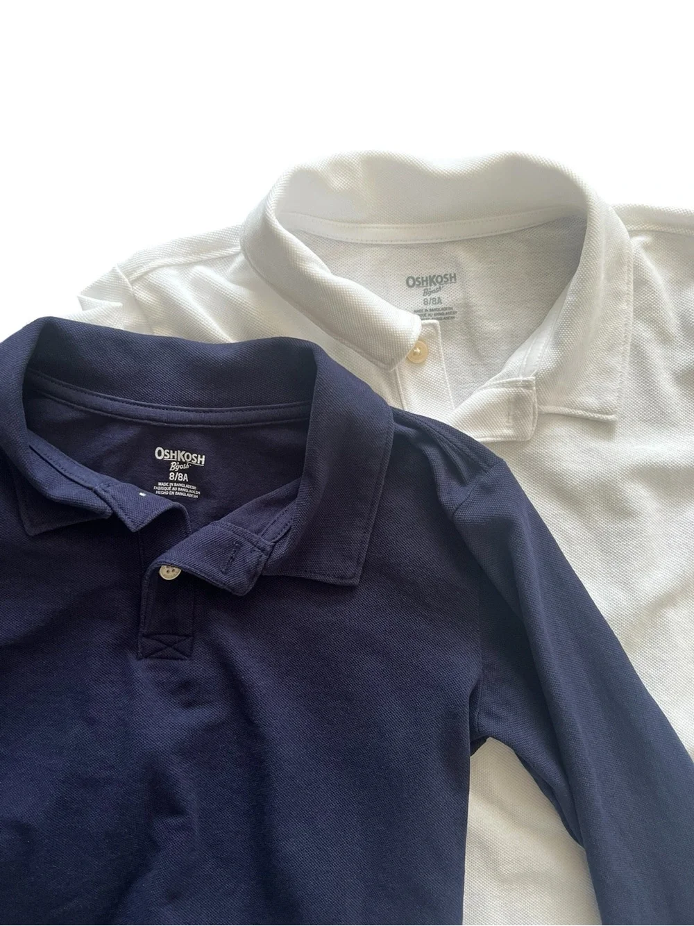 OshKosh B’gosh Boys Long Sleeve Polo Shirt Bundle Size 8 Navy & White. Uniform.
